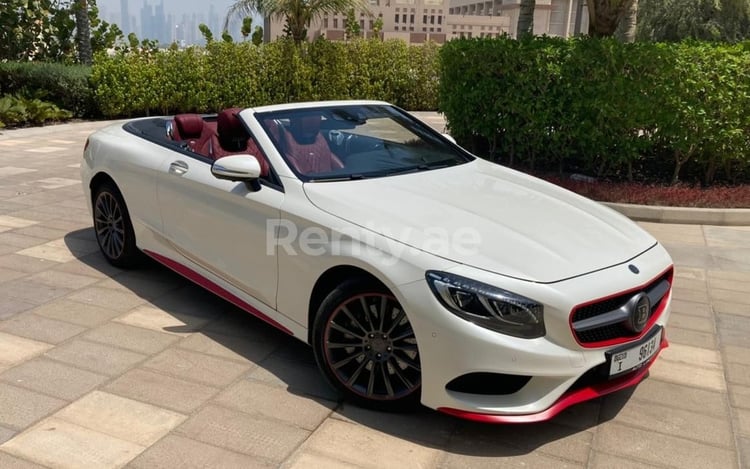 White Mercedes S Class cabrio for rent in Sharjah