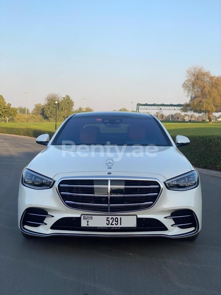 White new Mercedes S 500 AMG w223 for rent in Sharjah 1