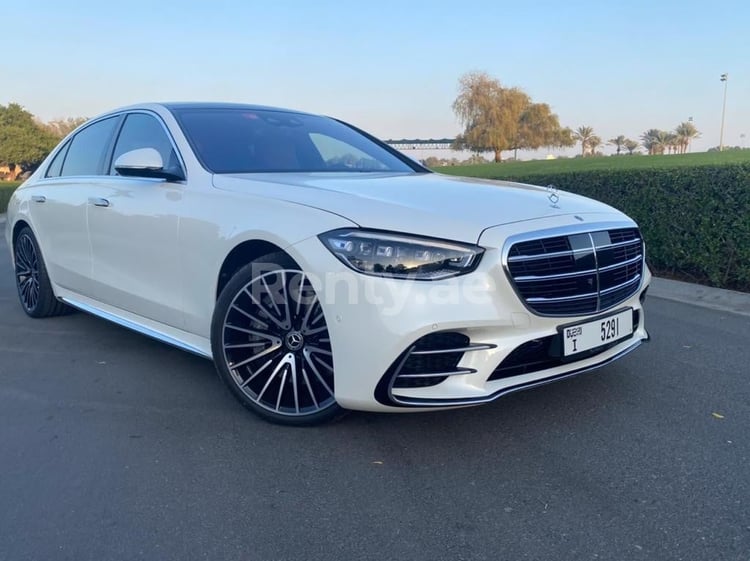 White new Mercedes S 500 AMG w223 for rent in Dubai 2