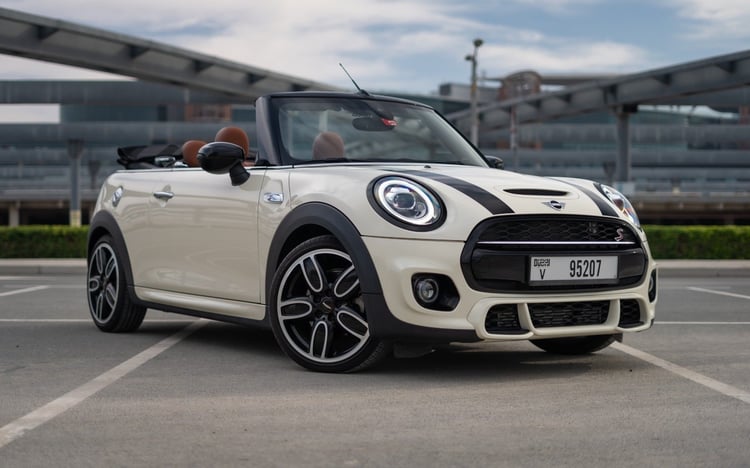 White Mini Cooper S cabrio for rent in Abu-Dhabi