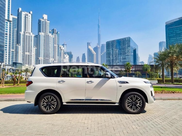 White Nissan Patrol V8 Platinum for rent in Dubai 0