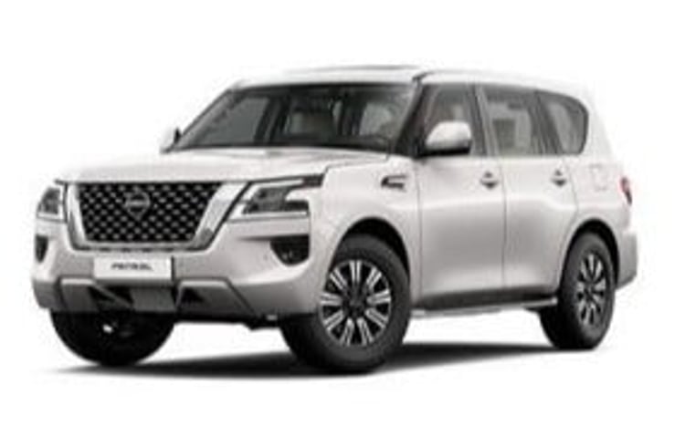 White Nissan Patrol for rent in Dubai