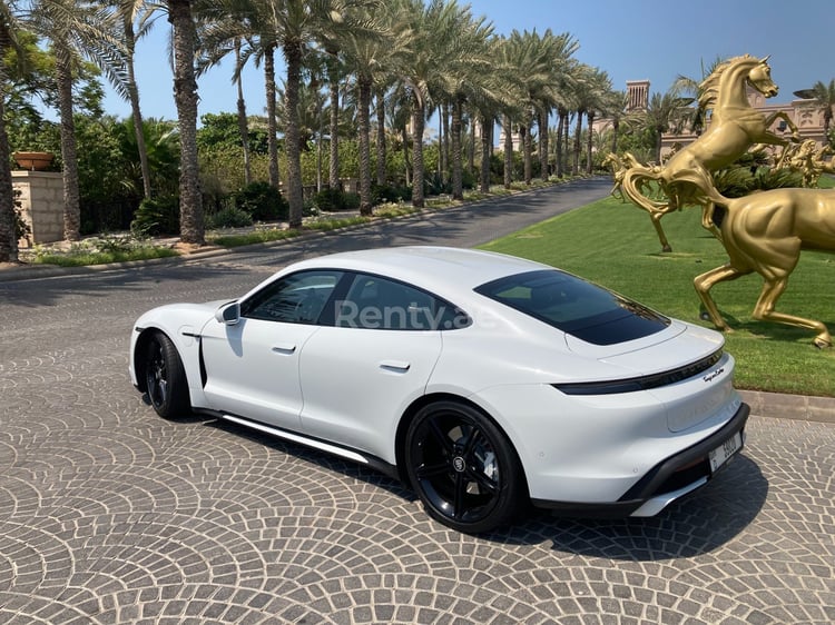 White Porsche Taycan Turbo S for rent in Abu-Dhabi 2