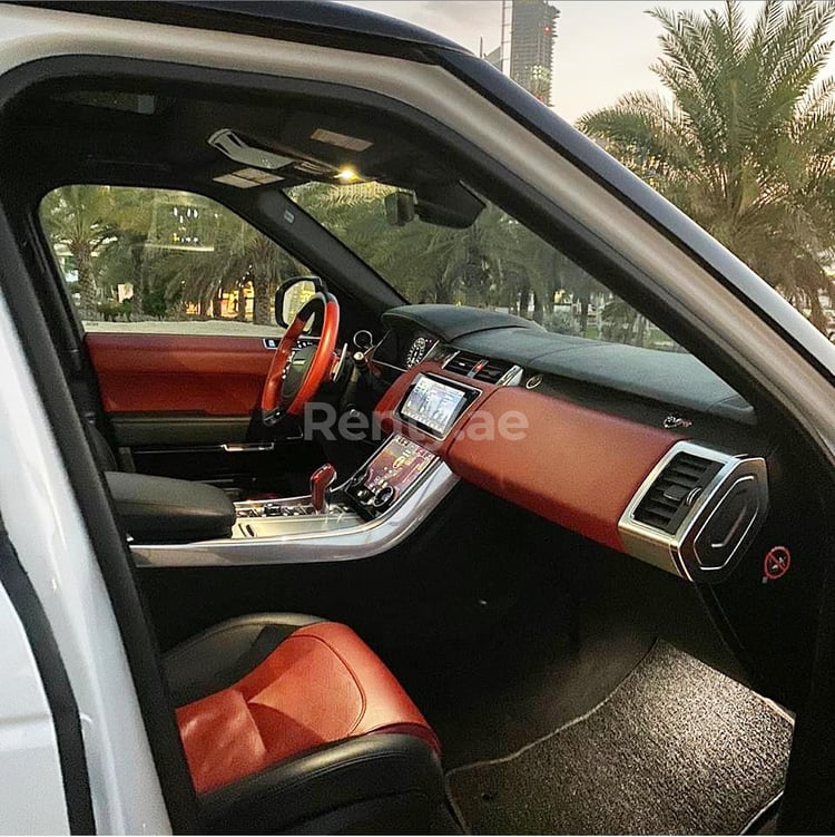 White Range Rover Sport SVR Supercharged for rent in Dubai 1