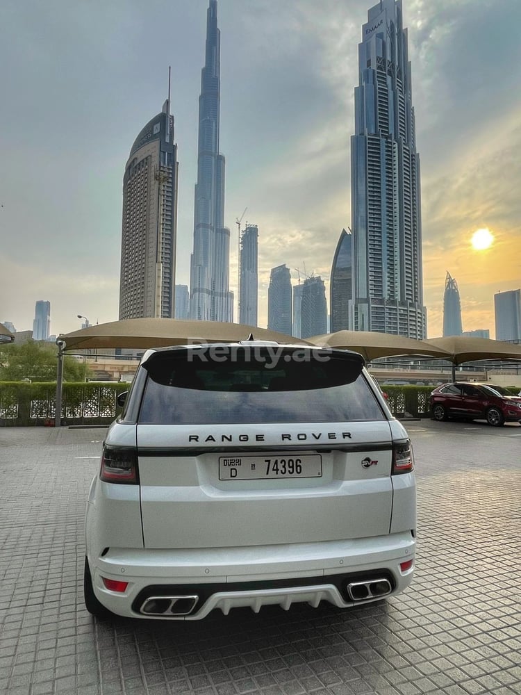 White Range Rover Sport SVR for rent in Dubai 0