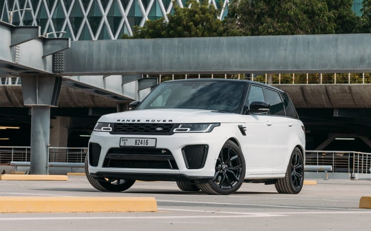 White Range Rover Sport SVR for rent in Abu-Dhabi