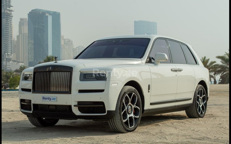 White Rolls Royce Cullinan Black Badge for rent in Abu-Dhabi