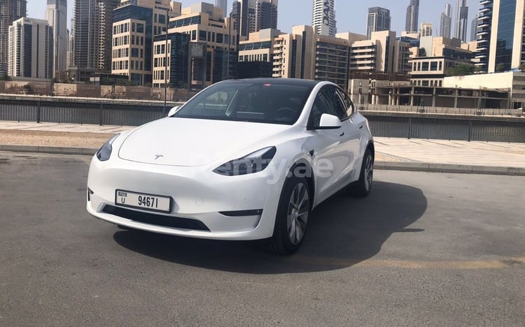 White Tesla Model Y Long Range for rent in Dubai