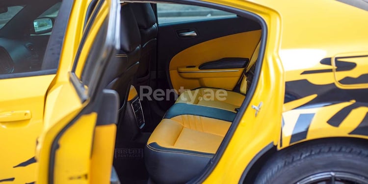 Yellow Dodge Charger for rent in Abu-Dhabi 2