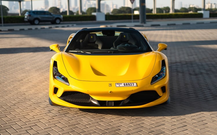 Yellow Ferrari F8 Tributo Spyder for rent in Sharjah 0