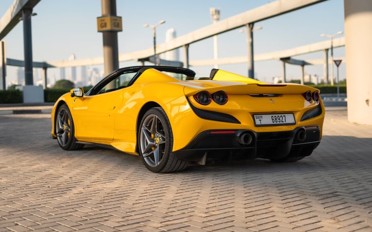 Yellow Ferrari F8 Tributo Spyder for rent in Abu-Dhabi 2