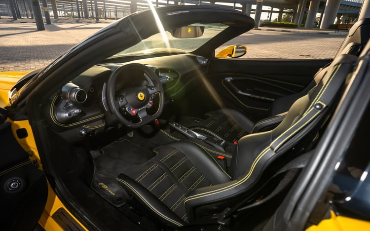 Yellow Ferrari F8 Tributo Spyder for rent in Dubai 3