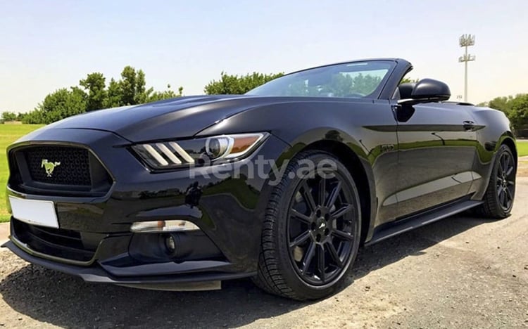 Black Ford Mustang for rent in Abu-Dhabi