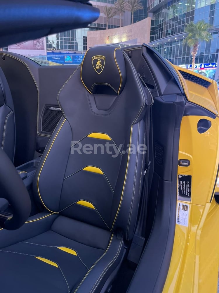 Yellow Lamborghini Evo Spyder for rent in Dubai 3