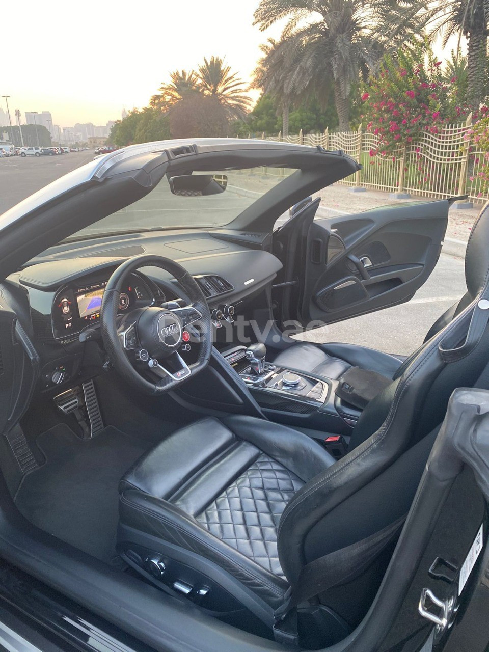 Black Audi R8 Convertible for rent in Dubai 1