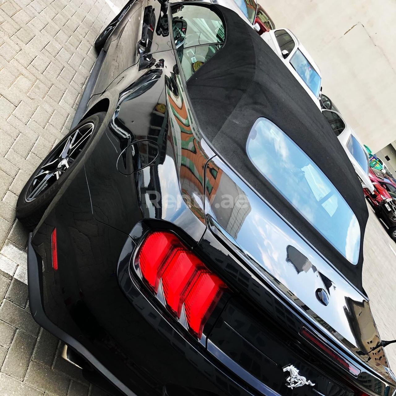 在迪拜租赁黑色 Ford Mustang Convertible 1