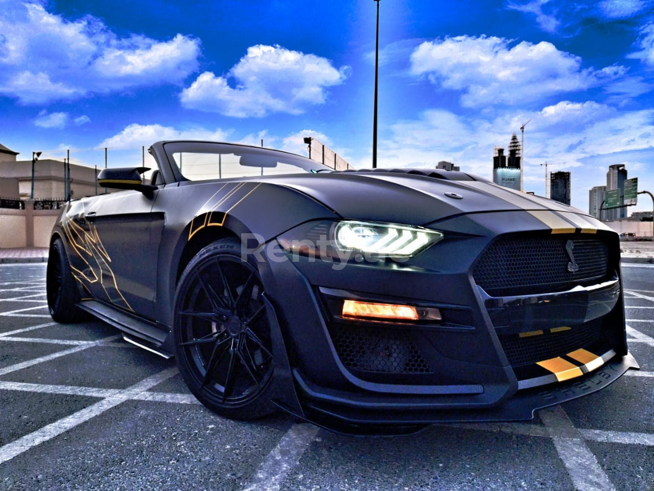 Black Ford Mustang for rent in Dubai 1