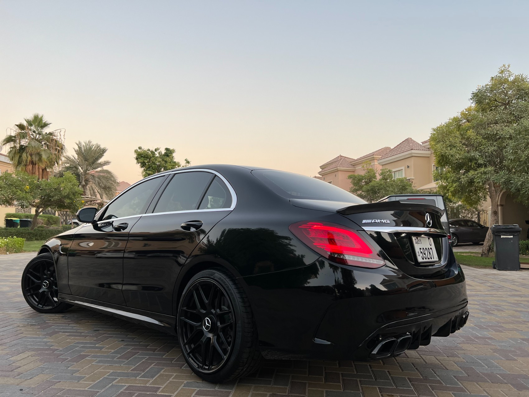 Black Mercedes C300 with C63 Black Edition Bodykit for rent in Sharjah 1