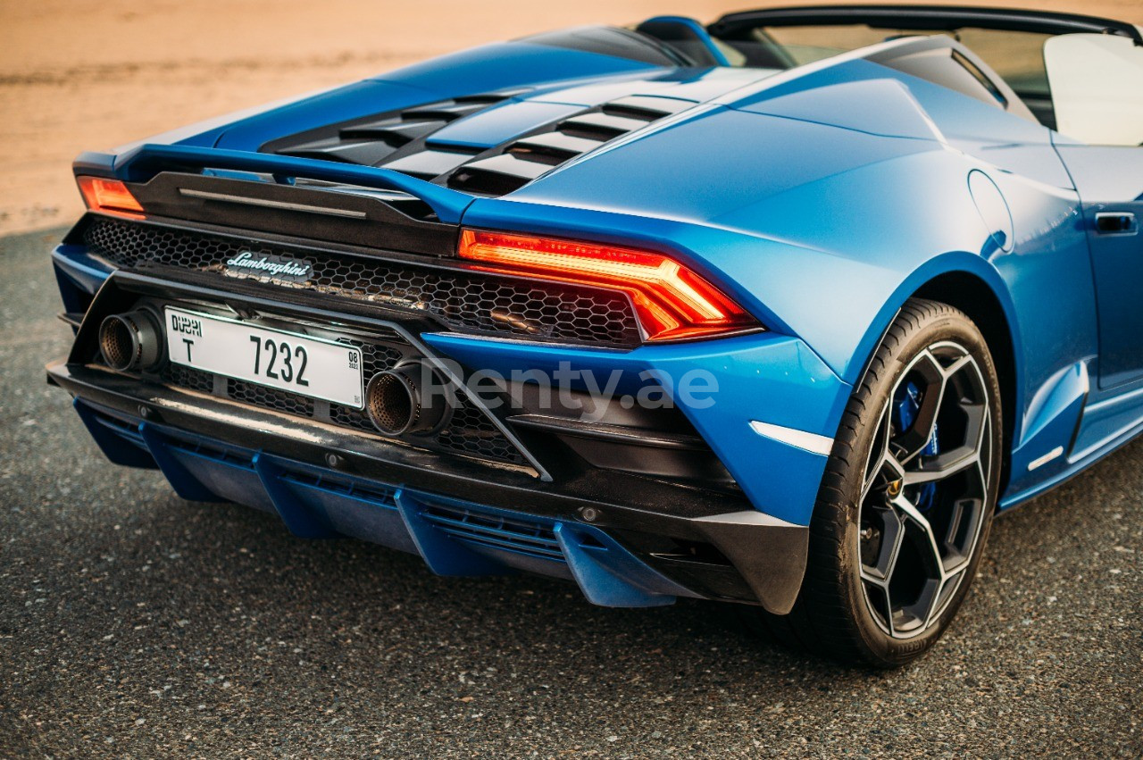 Blue Lamborghini Evo Spyder for rent in Sharjah 5