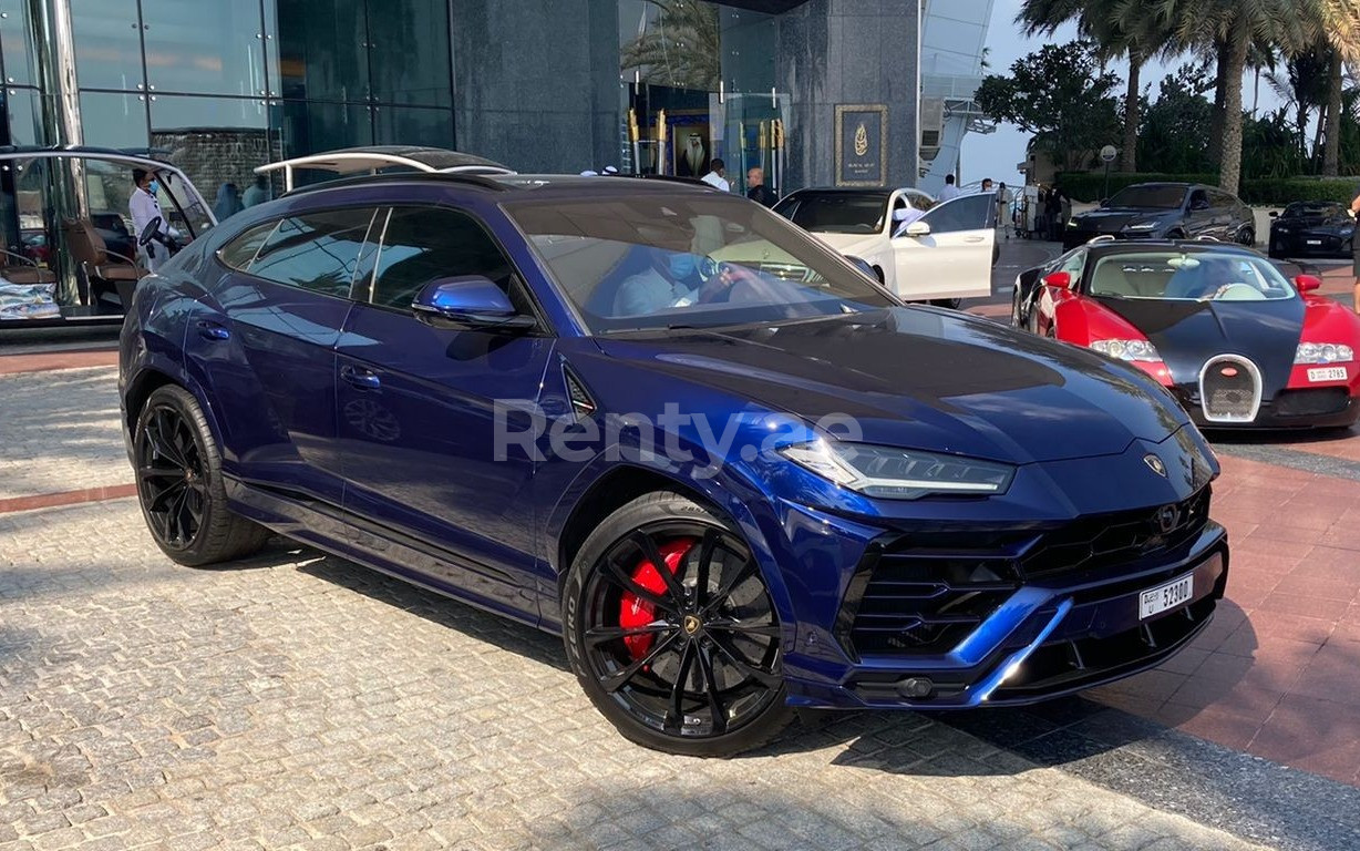 Blue Lamborghini Urus for rent in Dubai