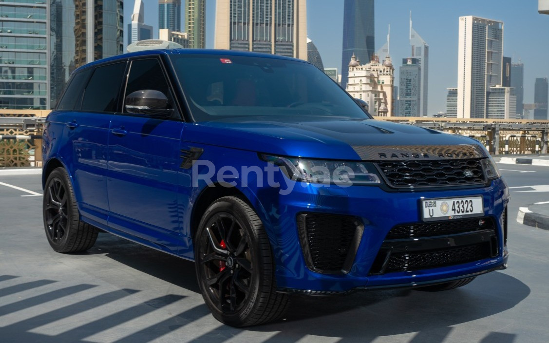 Blue Range Rover Sport SVR for rent in Dubai