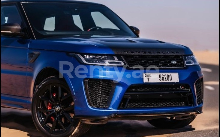 Blue Range Rover Sport SVR for rent in Dubai