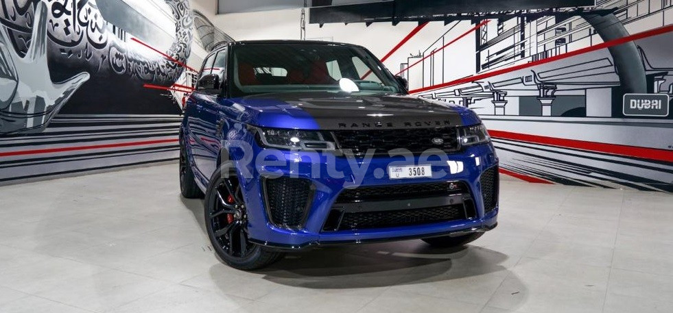 Blue Range Rover Sport SVR for rent in Dubai 0