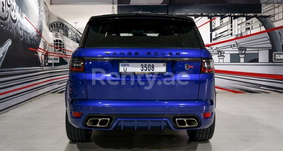 Blue Range Rover Sport SVR for rent in Dubai 2