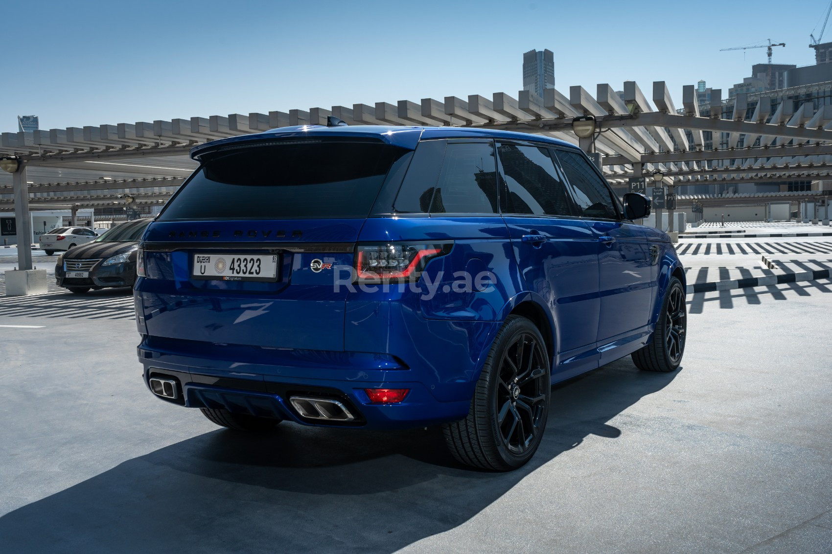 Blue Range Rover Sport SVR for rent in Dubai 2