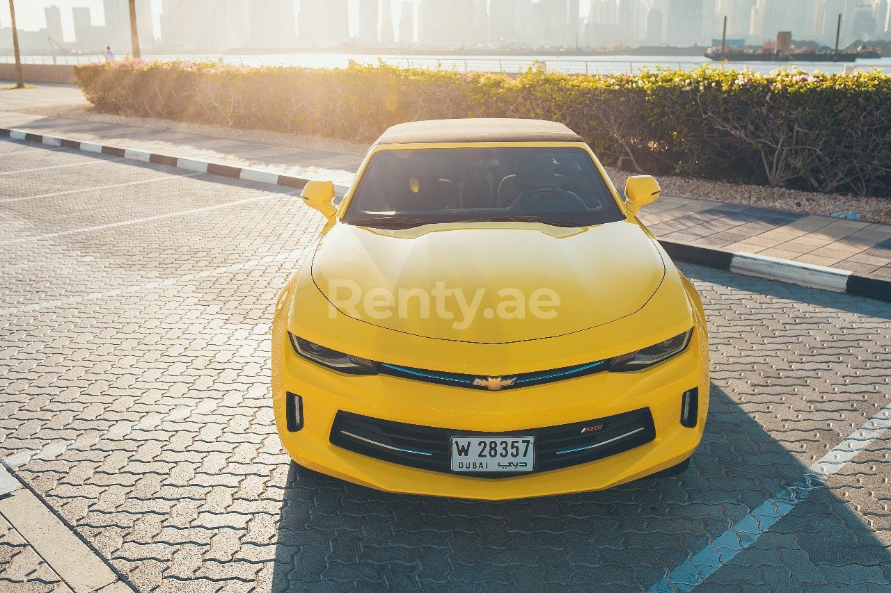 Yellow Chevrolet Camaro for rent in Dubai 3