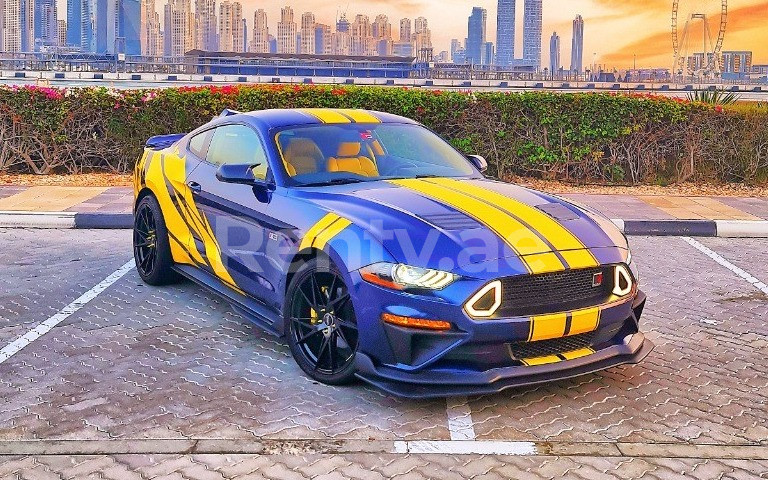 Dark Blue Ford Mustang for rent in Dubai