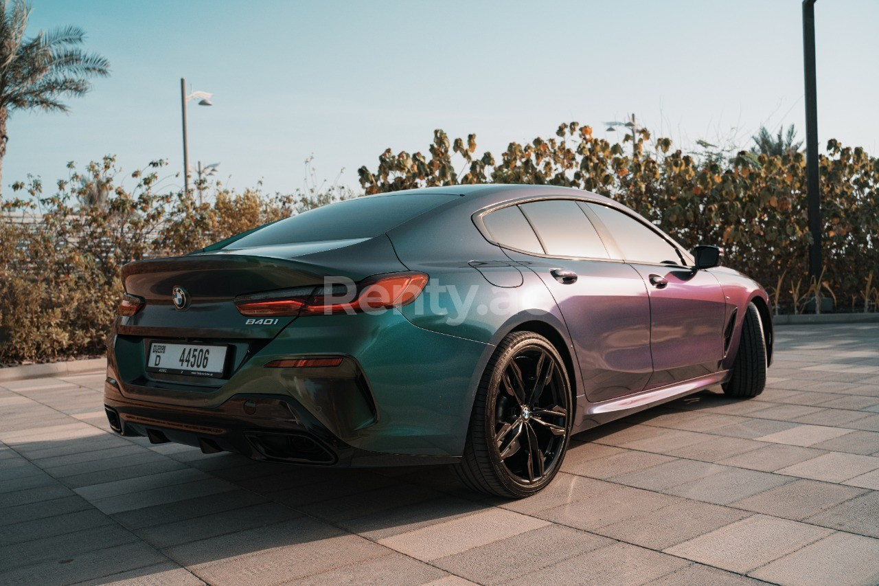 Green BMW 840 Grand Coupe for rent in Sharjah 3