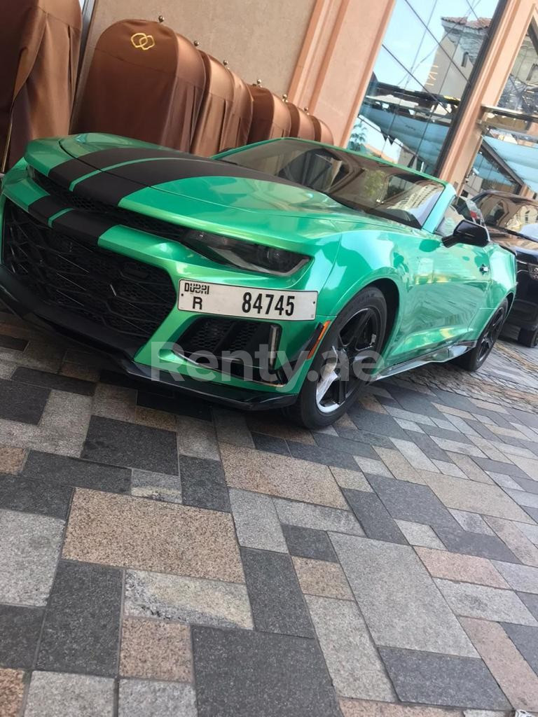 Green Chevrolet Camaro for rent in Dubai 3