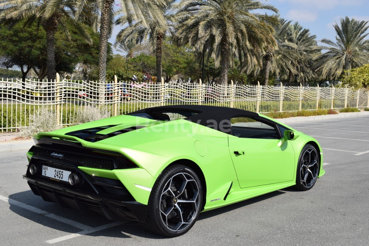 Зеленый Lamborghini Evo Spyder в аренду в Шарджа 5