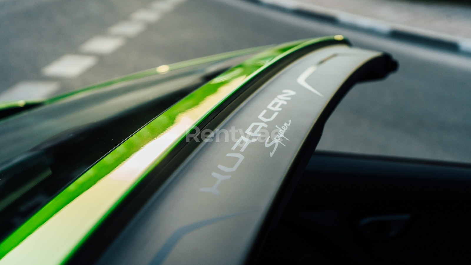 Green Lamborghini Evo Spyder for rent in Dubai 4