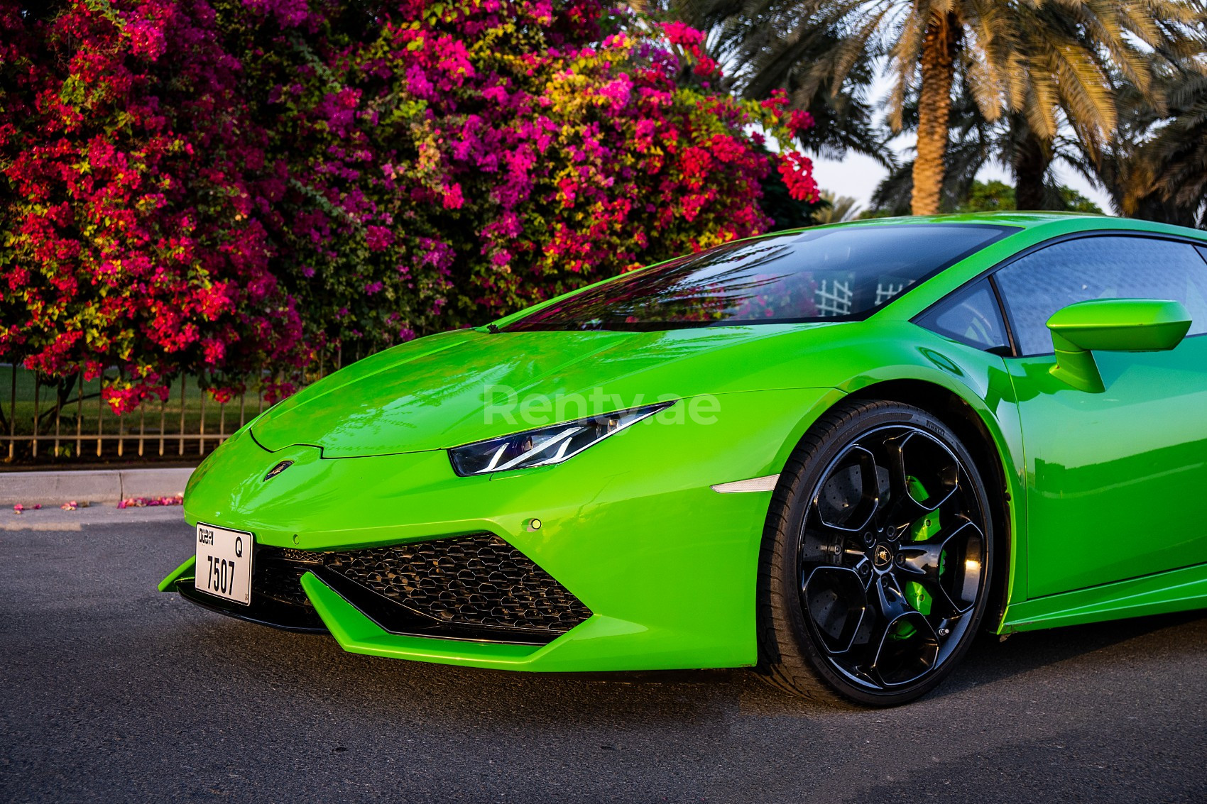 Green Lamborghini Huracan for rent in Dubai 6