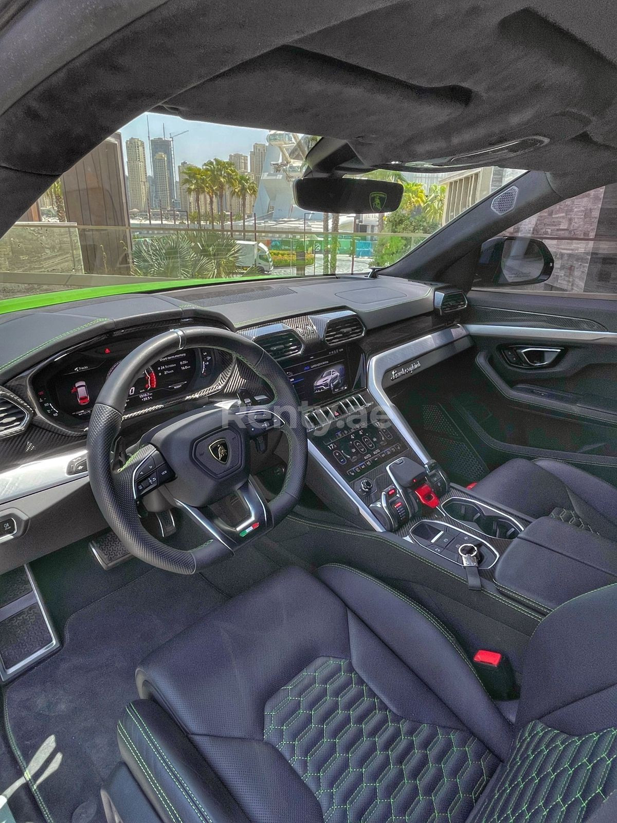 Green Lamborghini Urus for rent in Sharjah 3