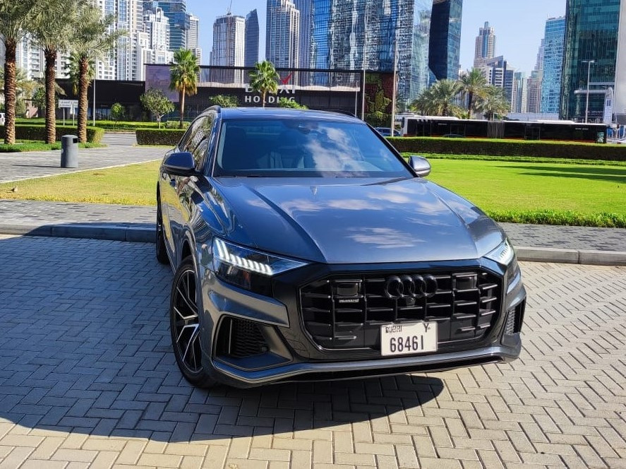 Grey Audi Q8 S-LINE for rent in Dubai 0