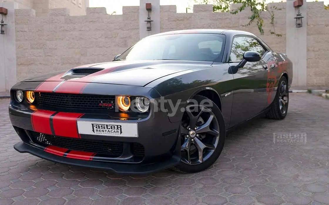 Grey Dodge Challenger V8 for rent in Abu-Dhabi