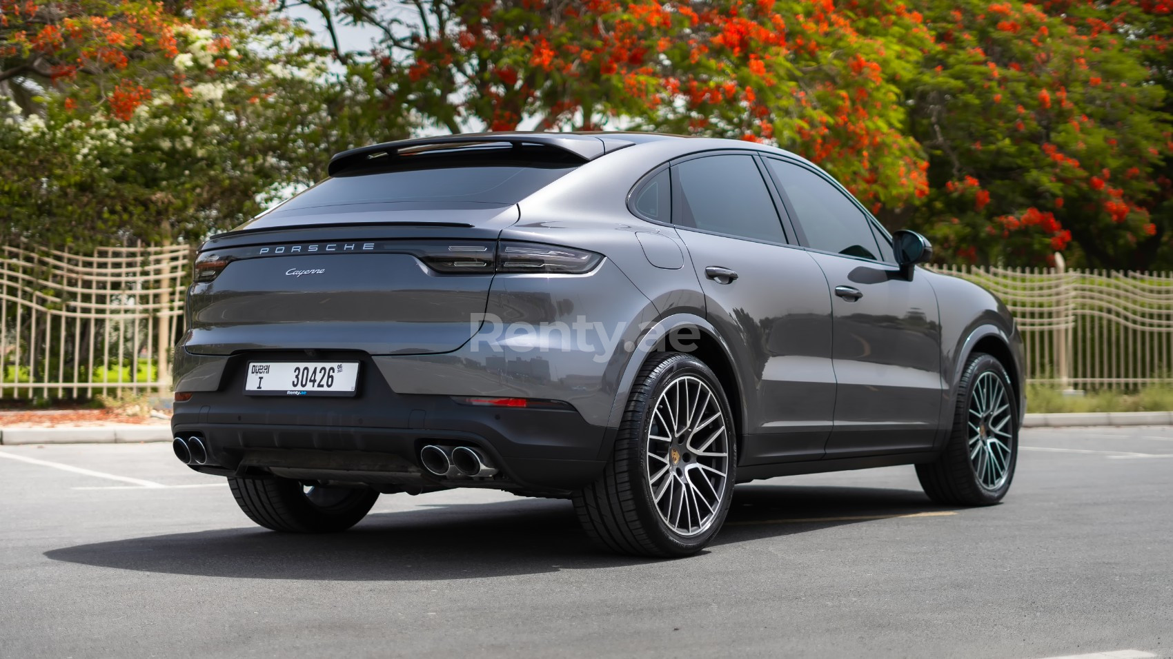 Grey Porsche Cayenne coupe for rent in Dubai 1