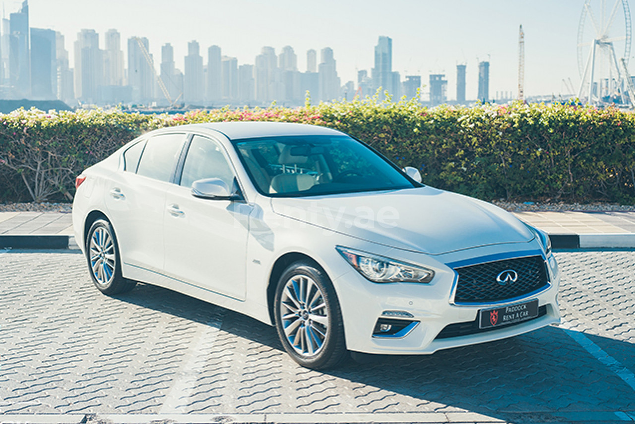 White Infiniti Q50 for rent in Dubai 2