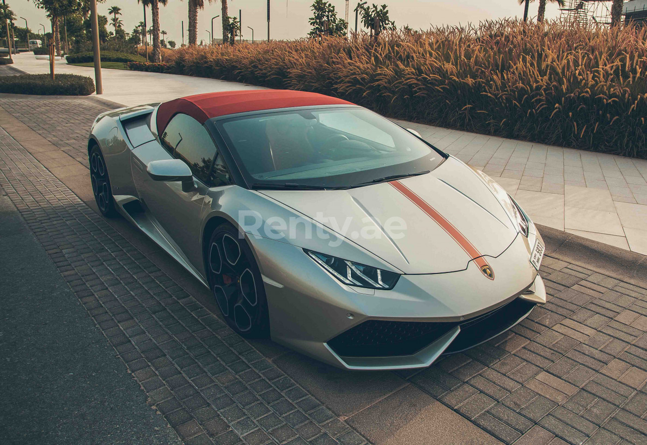 Plata Lamborghini Huracan Spyder LP-610 en alquiler en Abu-Dhabi 0