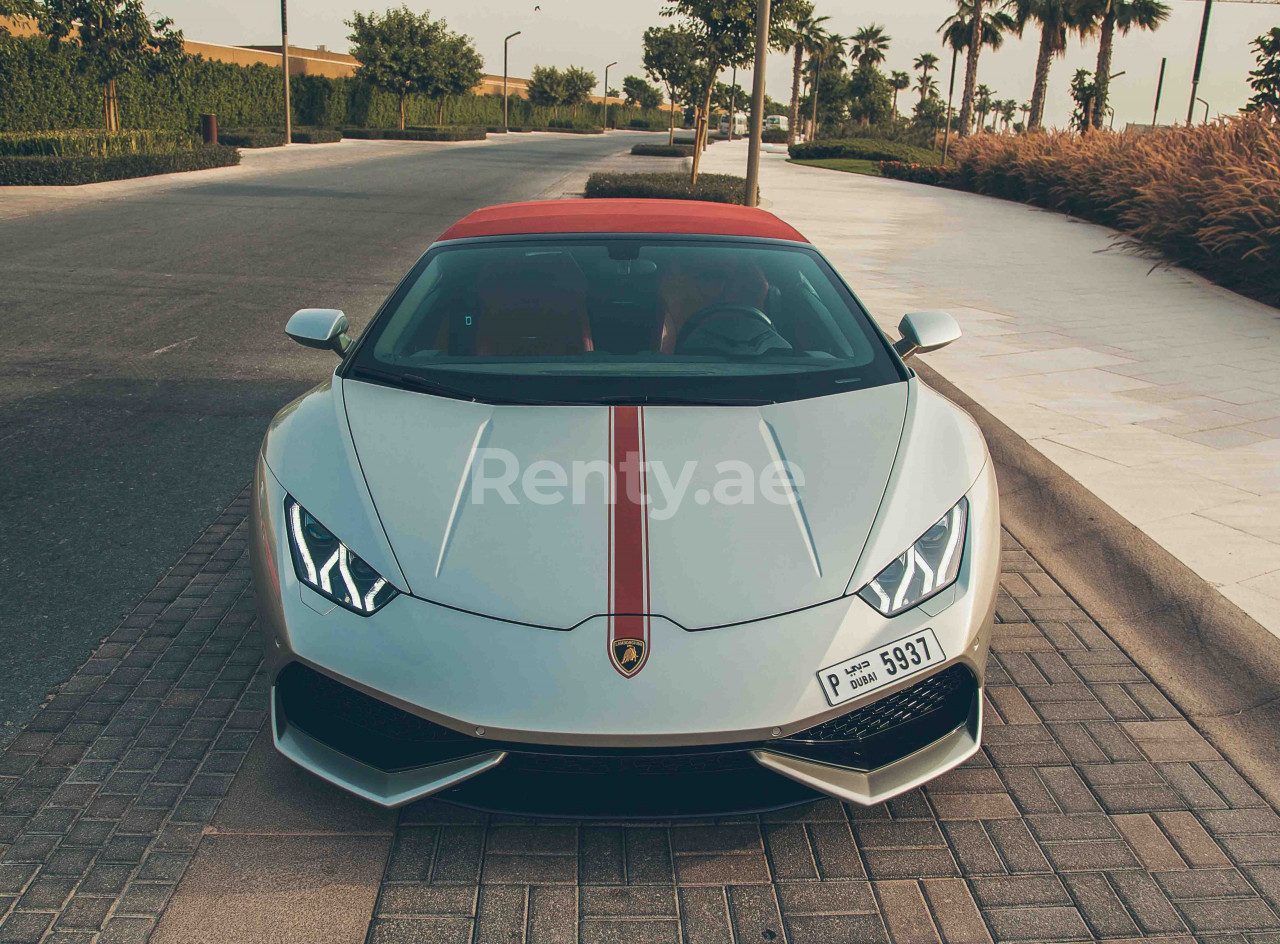 Silver Lamborghini Huracan Spyder LP-610 for rent in Sharjah 2