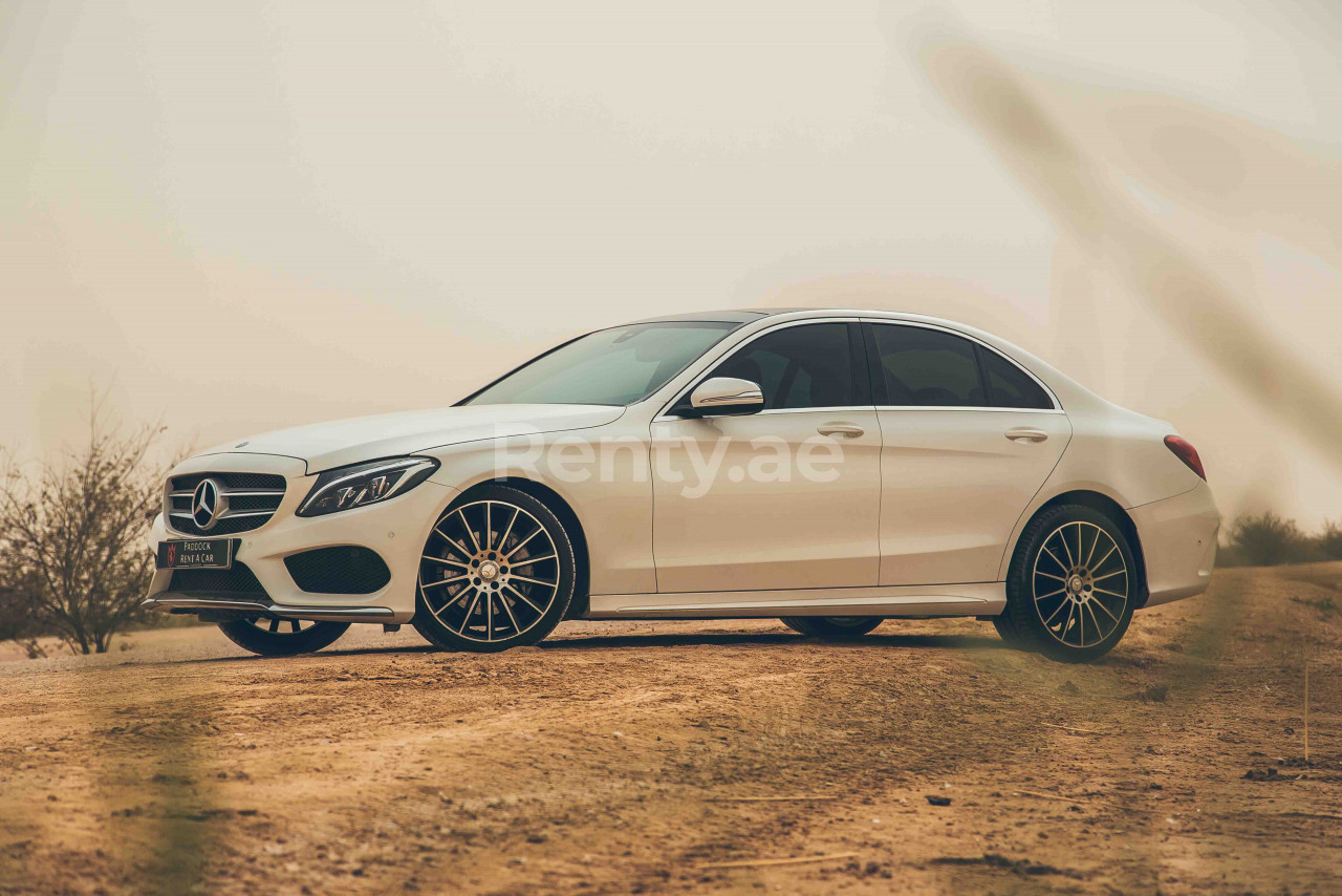 White Mercedes C 200 for rent in Dubai 3