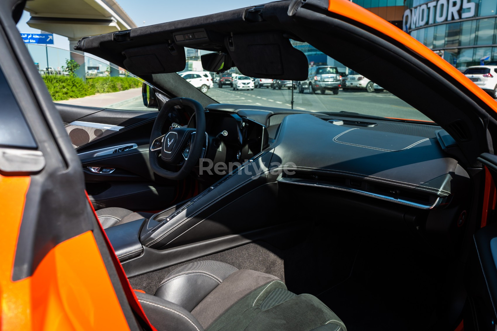 Orange Chevrolet Corvette C8 for rent in Dubai 3