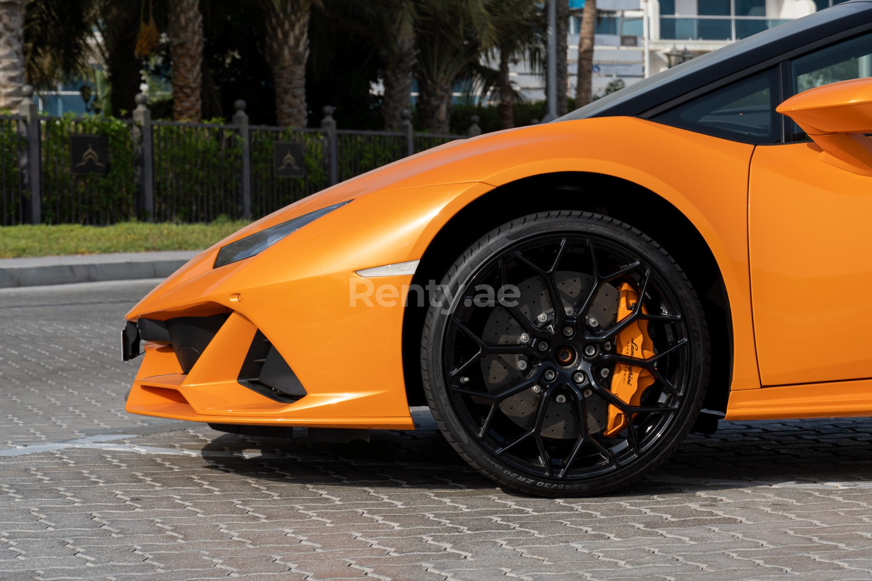 Orange Lamborghini Evo Spyder for rent in Sharjah 3