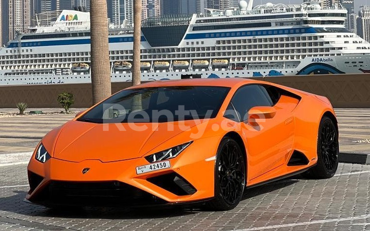 Orange Lamborghini Evo for rent in Abu-Dhabi