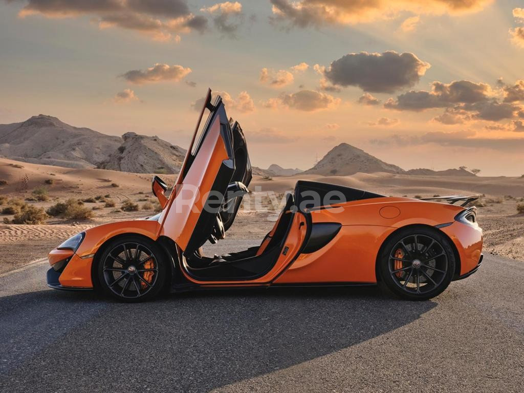 Orange McLaren 570S Spyder for rent in Dubai 0