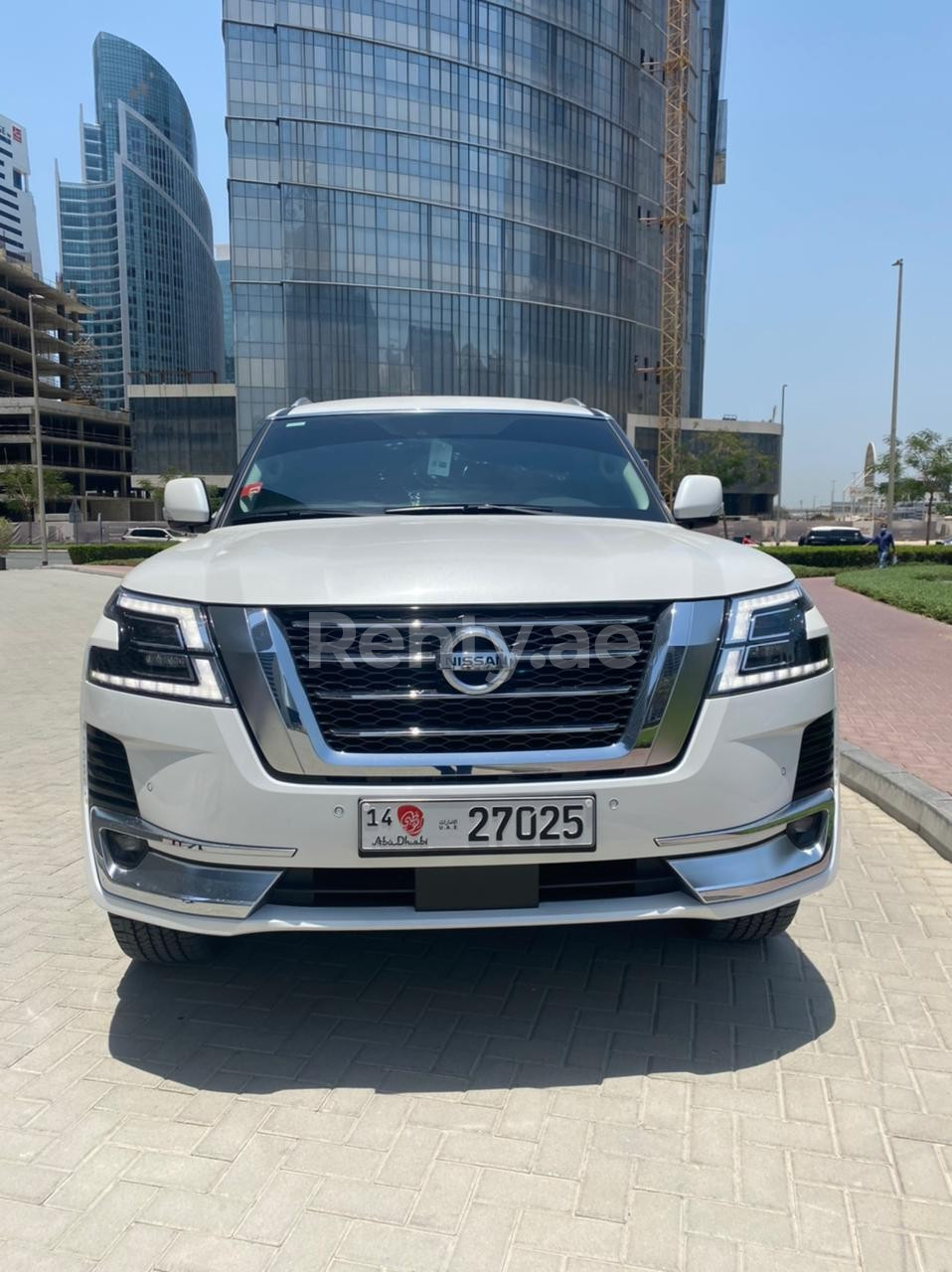 Pearl White Nissan Patrol for rent in Abu-Dhabi 2