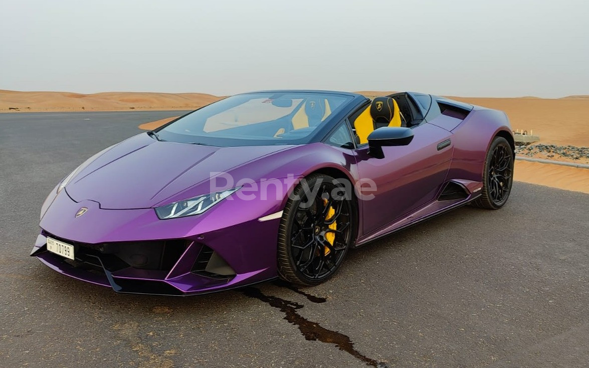 Lila Lamborghini Evo Spyder zur Miete in Dubai